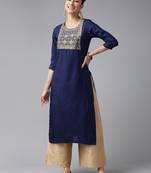 Indo Era Navy Blue Straight Kurta