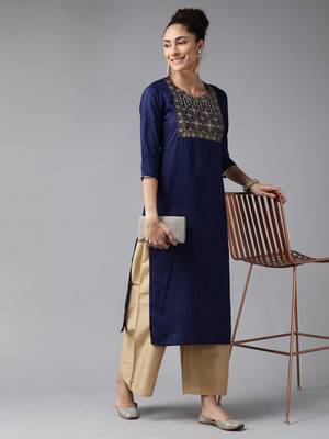 Indo Era Navy Blue Straight Kurta 4
