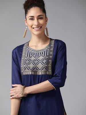 Indo Era Navy Blue Straight Kurta 5