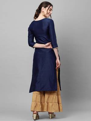 Indo Era Navy Solid Blue Straight Kurta 2