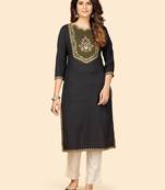 Vbuyz Women's Embroidered Straight Rayon Dark Grey Stitched Kurta