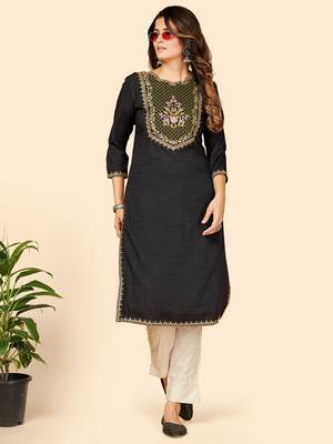 Vbuyz Women's Embroidered Straight Rayon Dark Grey Stitched Kurta 2