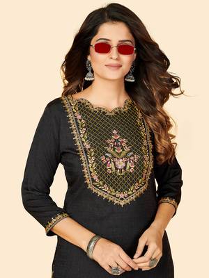Vbuyz Women's Embroidered Straight Rayon Dark Grey Stitched Kurta 6