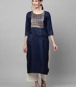 Indo Era Navy Blue Solid Straight Kurta