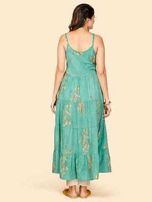 Vbuyz Women's Printed & Embroidered Anarkali Muslin Mustard Stitched Kurta With Shrug 4