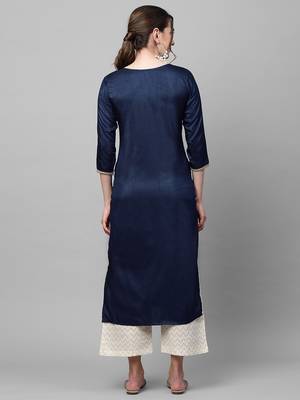 Indo Era Navy Blue Solid Straight Kurta 2