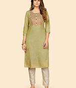 Vbuyz Women's Solid & Sequience Work Straight Rayon Green Stitched Kurta