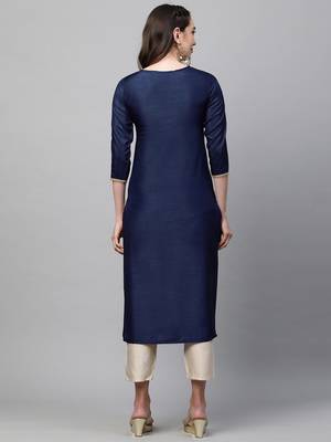 Indo Era Navy Blue Solid Straight Kurta 2