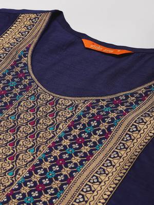 Indo Era Navy Blue Solid Straight Kurta 5
