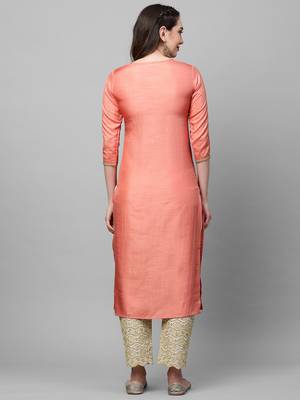Indo Era Peach Solid Straight Kurta 2