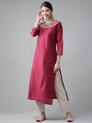 Indo Era Pink Embroidered Straight Kurta 1