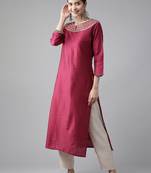 Indo Era Pink Embroidered Straight Kurta