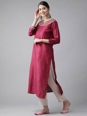 Indo Era Pink Embroidered Straight Kurta 3