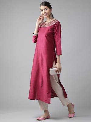 Indo Era Pink Embroidered Straight Kurta 4