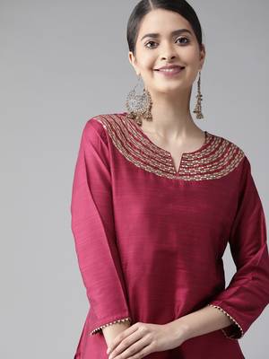 Indo Era Pink Embroidered Straight Kurta 5