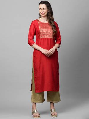Indo Era Red Solid Straight Kurta 1