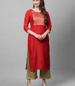 Indo Era Red Solid Straight Kurta