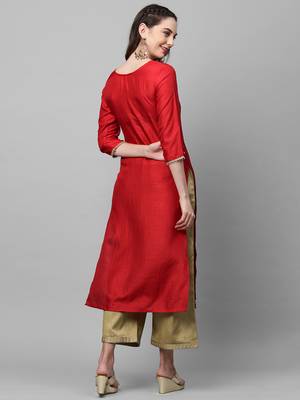 Indo Era Red Solid Straight Kurta 2