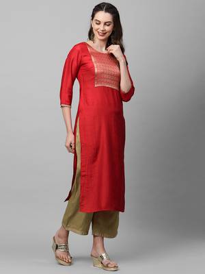 Indo Era Red Solid Straight Kurta 3