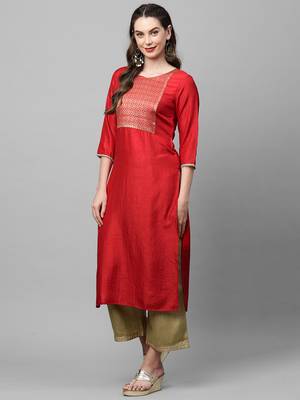 Indo Era Red Solid Straight Kurta 4