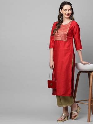 Indo Era Red Solid Straight Kurta 5