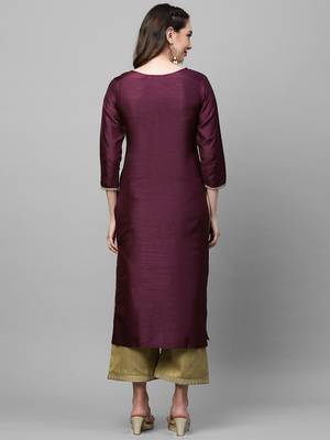 Indo Era Wine Solid Straight Kurta 2