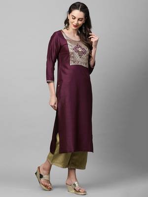 Indo Era Wine Solid Straight Kurta 3
