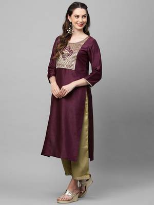 Indo Era Wine Solid Straight Kurta 4