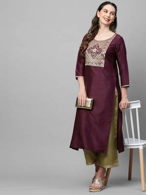 Indo Era Wine Solid Straight Kurta 5