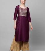 Indo Era Wine Solid Straight Kurta