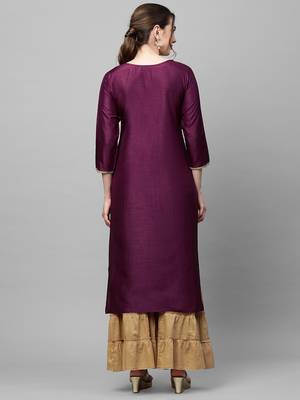Indo Era Wine Solid Straight Kurta 2