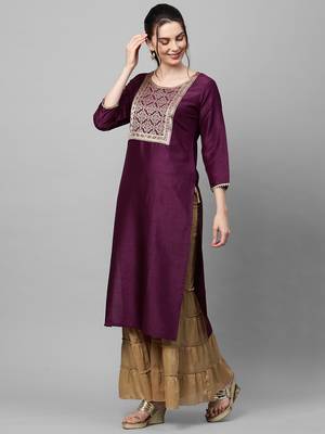 Indo Era Wine Solid Straight Kurta 4