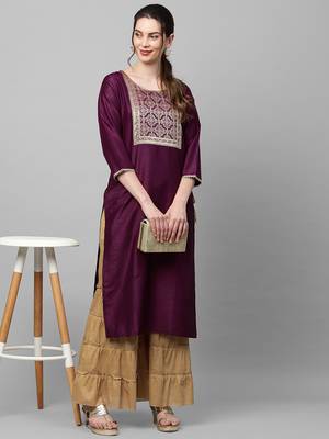 Indo Era Wine Solid Straight Kurta 5
