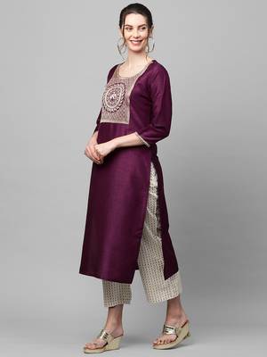 Indo Era Wine Straight Kurta 4