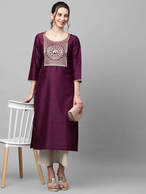 Indo Era Wine Straight Kurta 5