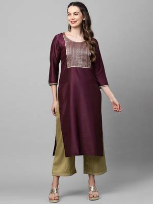 Indo Era Wine Solid Straight Kurta 1