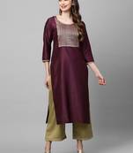 Indo Era Wine Solid Straight Kurta