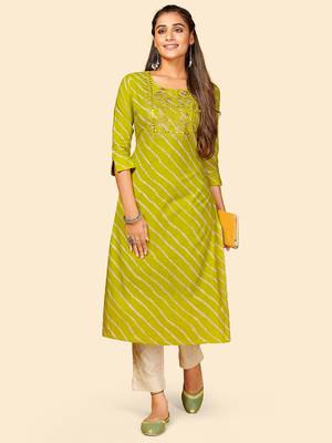 Vbuyz Women's Embroidered & Mirror Work Straight Cotton Parrot Green Stitched Kurta 3