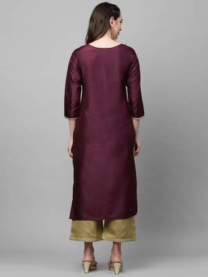 Indo Era Wine Solid Straight Kurta 2