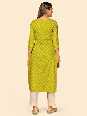 Vbuyz Women's Embroidered & Mirror Work Straight Cotton Parrot Green Stitched Kurta 4