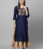 Indo Era Navy Blue Solid Straight Kurta