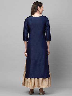 Indo Era Navy Blue Solid Straight Kurta 2