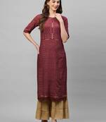 Indo Era Wine Foil Printed Straight Kurta
