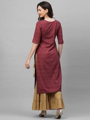 Indo Era Wine Foil Printed Straight Kurta 2