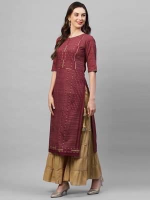Indo Era Wine Foil Printed Straight Kurta 3
