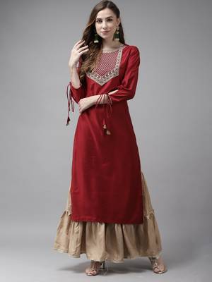 Indo Era Red Solid Straight Kurtas 1