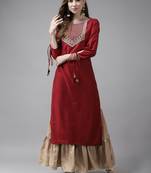 Indo Era Red Solid Straight Kurtas