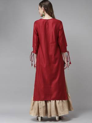 Indo Era Red Solid Straight Kurtas 2