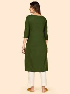 Vbuyz Women's Embroidered Straight Cotton Green Stitched Kurta 3