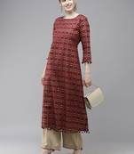 Indo Era Maroon Printed A-line Kurta